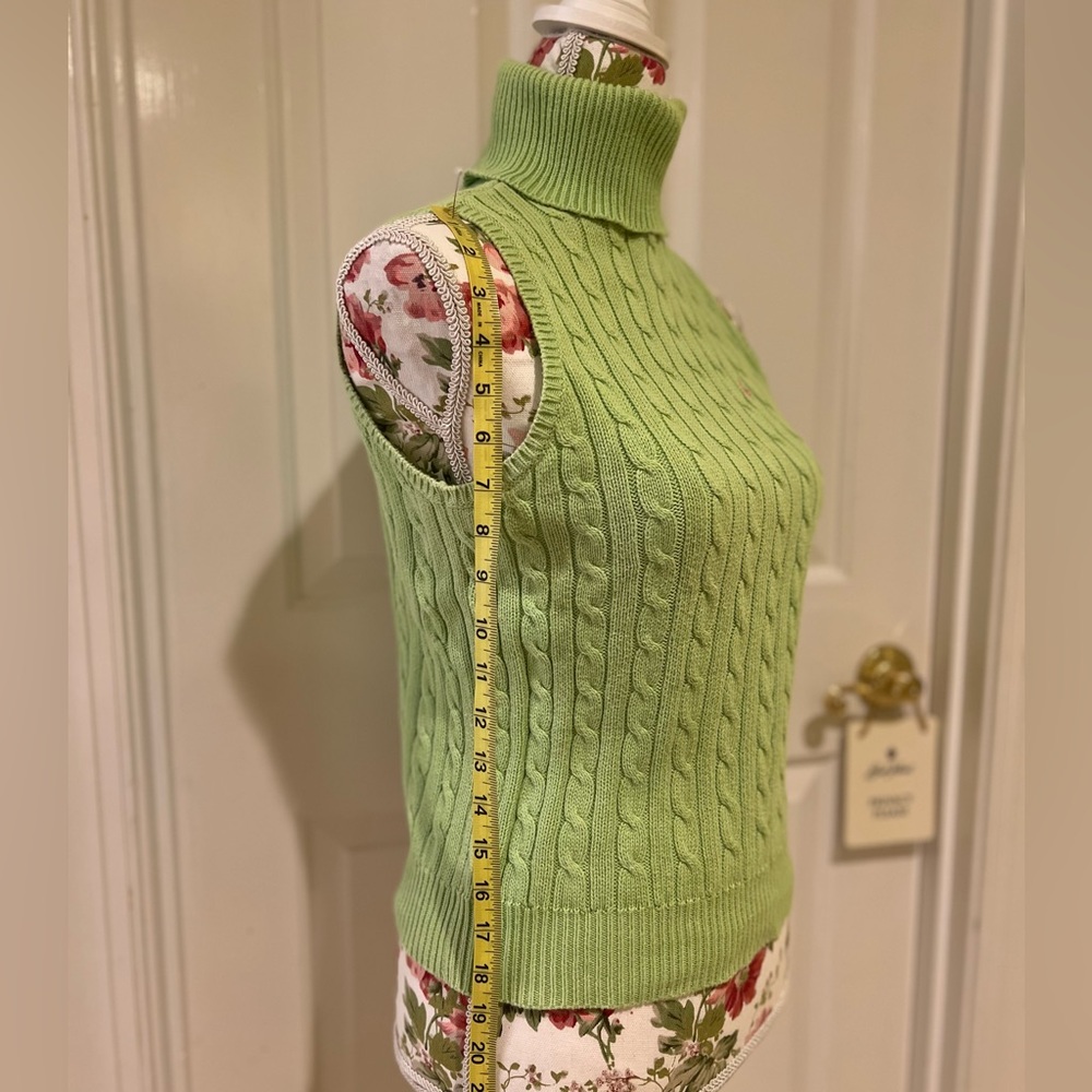 Ralph Lauren lime green cable knit polo sleeveless turtleneck sweater - M - Picture 3 of 9